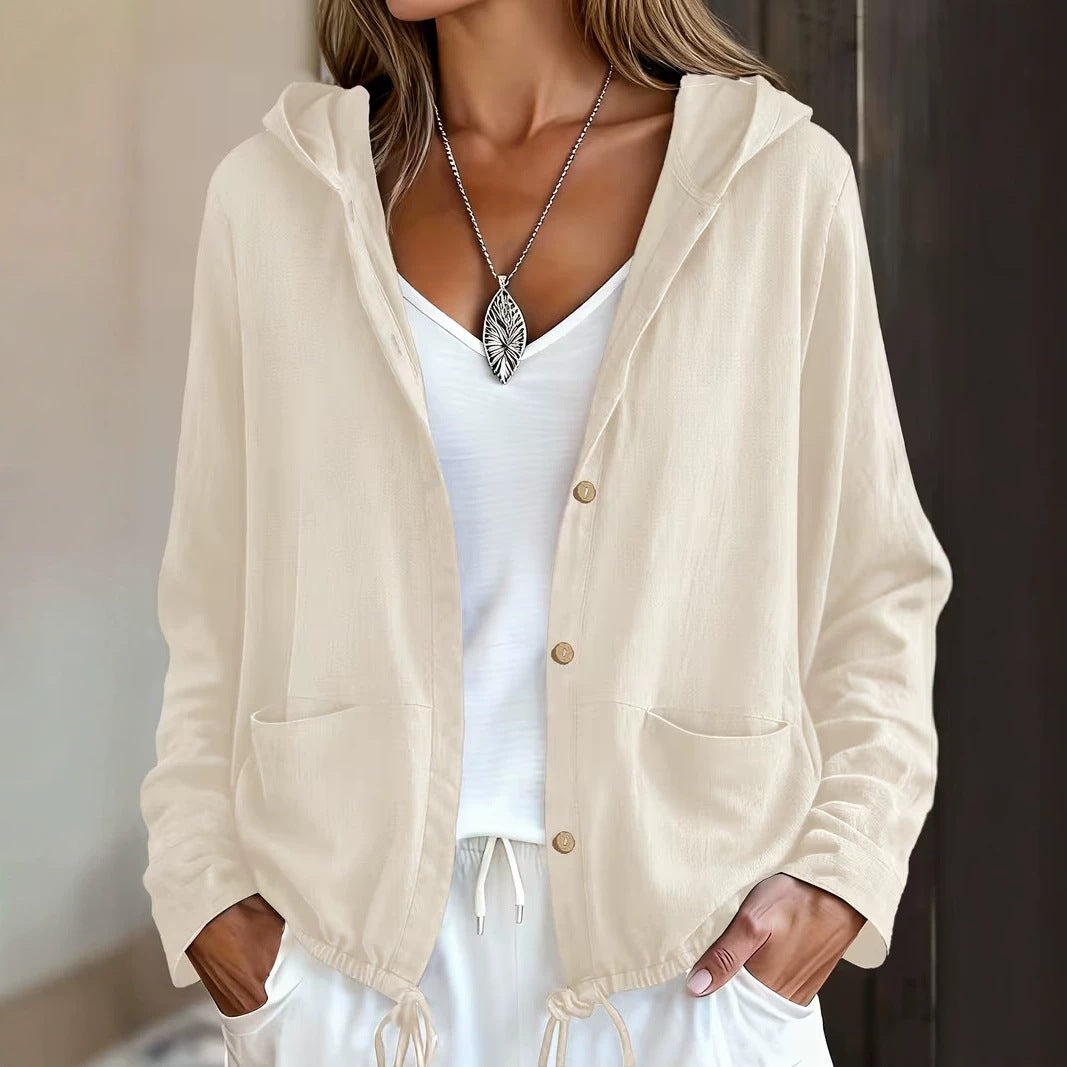 Lightweight Hooded Button Jacket – Soft Casual Layering Piece