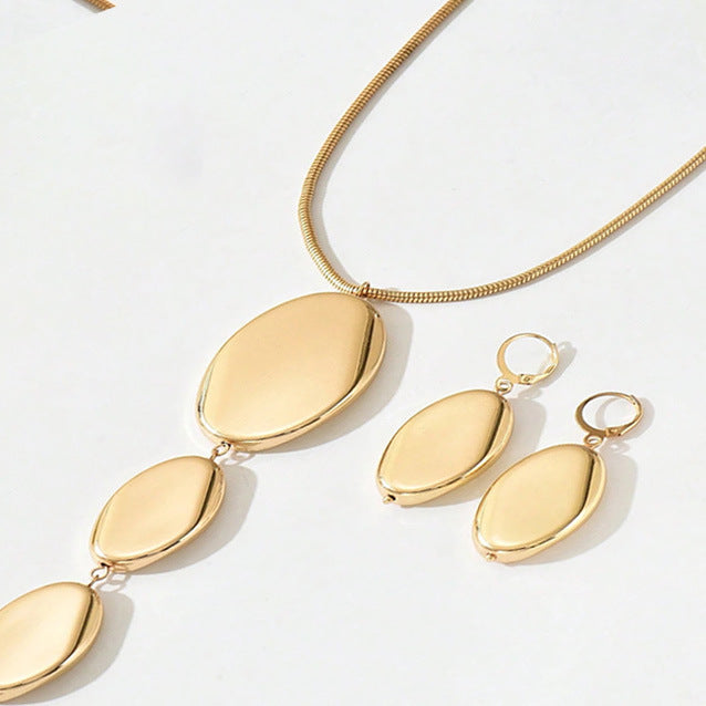 Minimalist Irregular Disc Jewelry Set | Drop Necklace & Hoop Earrings