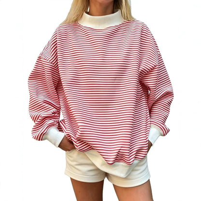 Oversized Striped Mock Neck Sweatshirt