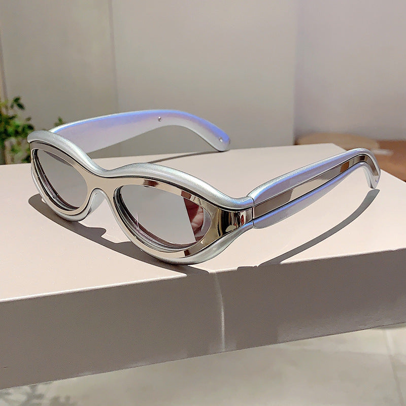 New Fashion Oval Cat Eye Sunglasses - Silver