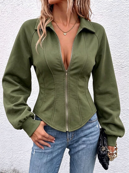Women's Fitted Curved Hem Raglan Sleeve Corset Sweatshirt Top