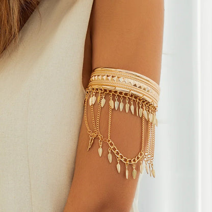New Fashion Women’s Minimal Versatile Casual Street Style Leaf Coin Tassel Chain Linked Bracelet