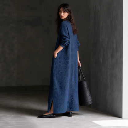 Casual Side Slit Long Sleeve Maxi Dress