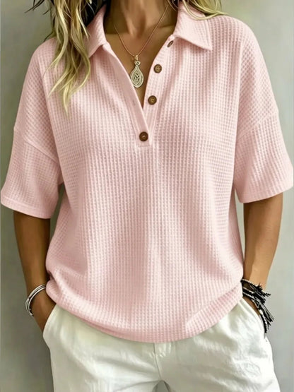 Relaxed Fit Waffle Knit Polo Top
