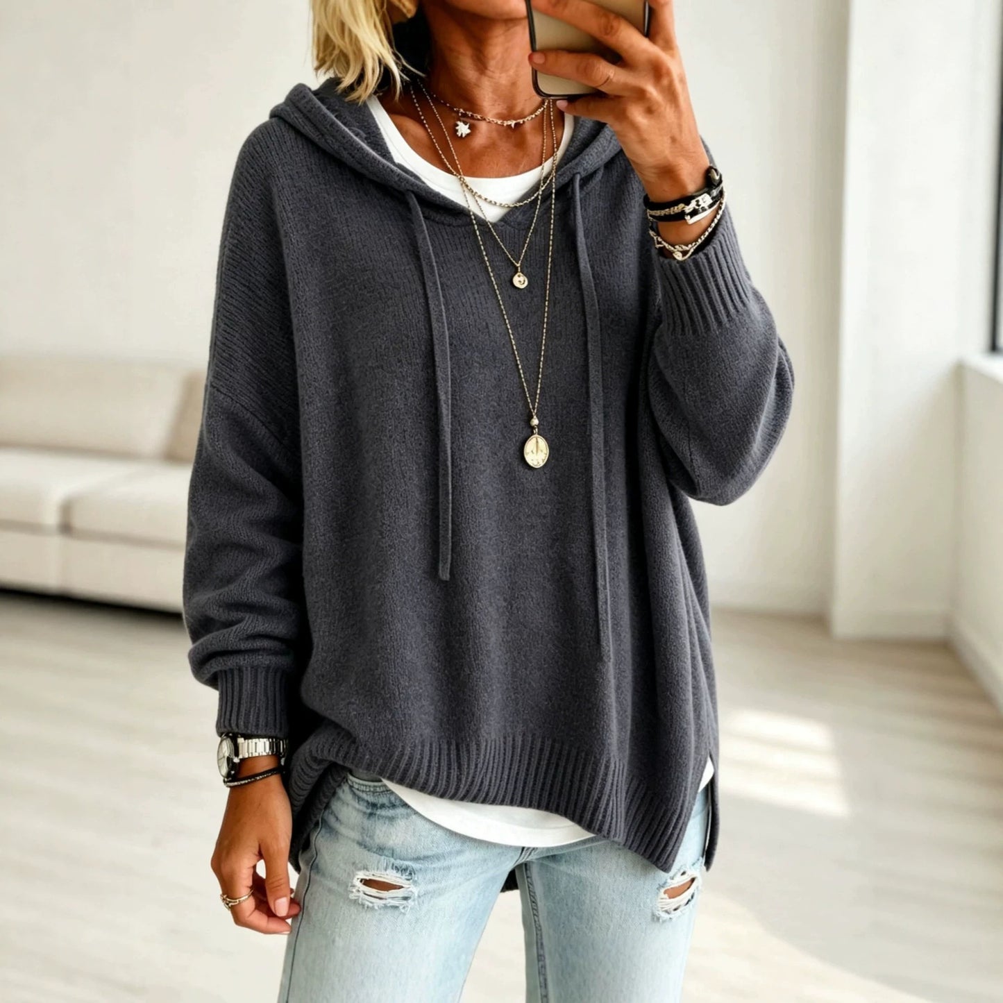 Women's Pullover Sweater Jumper Vacation Daily Stylish Hooded Knitted 3/4 Length Sleeve Long Tops Knit