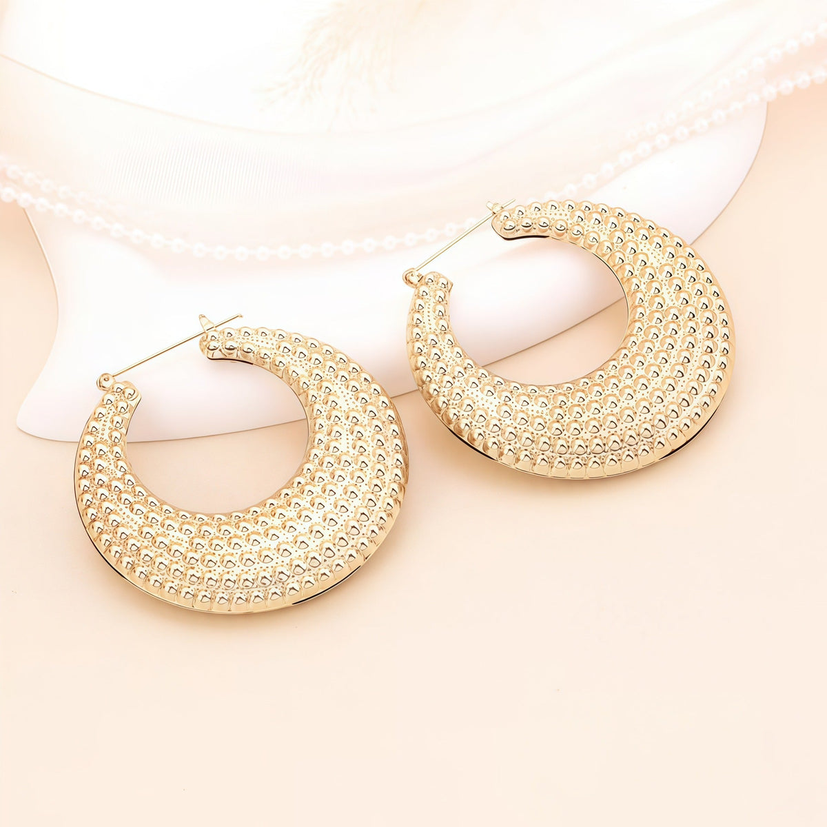 Large Hammered Teardrop Hoop Earrings Bold Textured 14K Gold Plated Statement Hoops