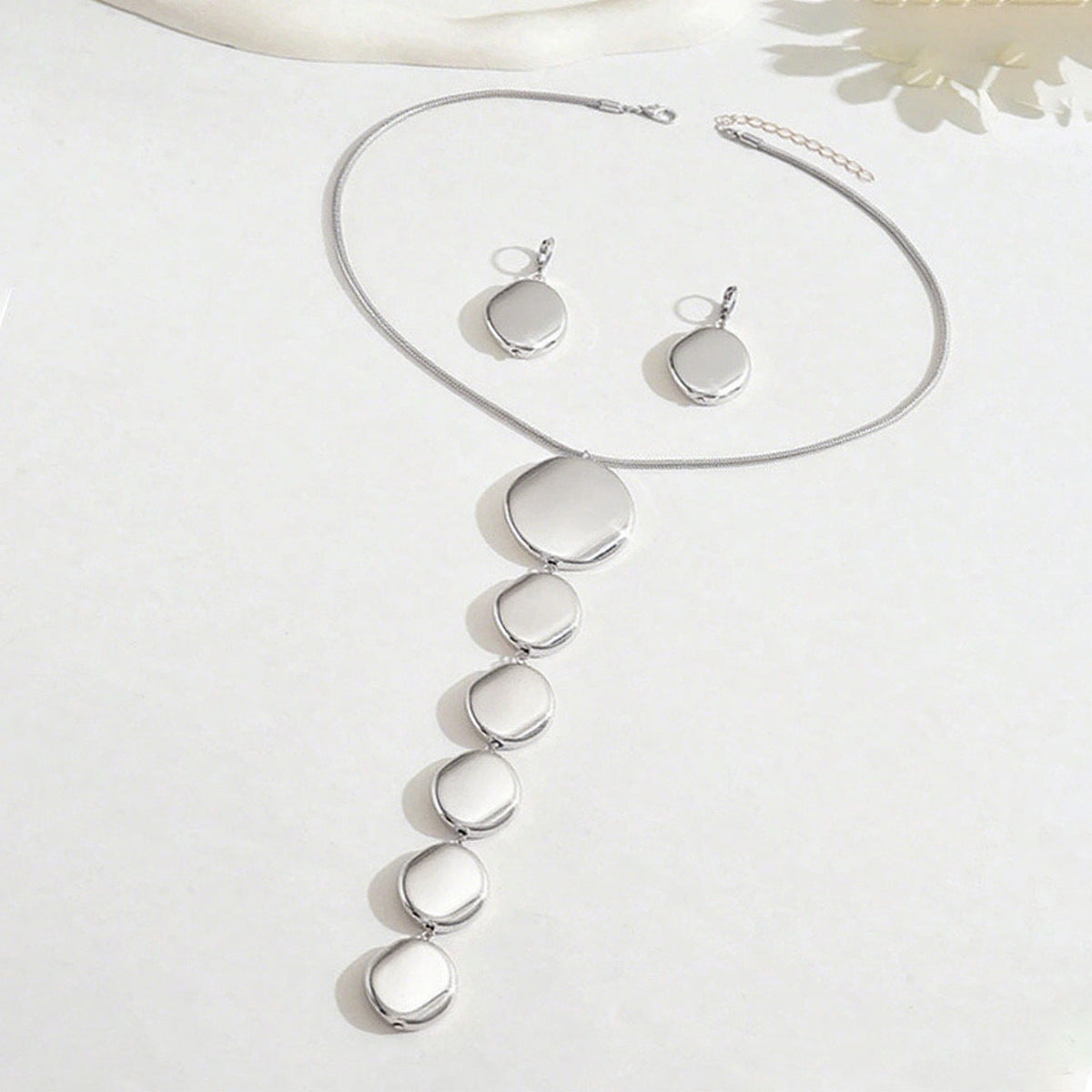 Minimalist Irregular Disc Jewelry Set | Drop Necklace & Hoop Earrings