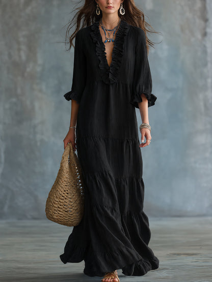 Soft Sky Blue Bohemian Ruffled Maxi Dress