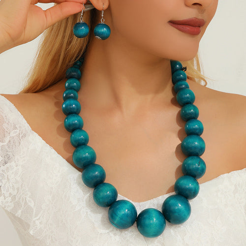 Effortlessly Everglades Teal Wood Bead Necklace - Peacock blue