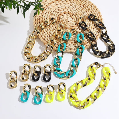 3pcs/set Resin Eight-character Twist Link Chain Fashionable Lady’s Necklace Earrings And Jewelry Set