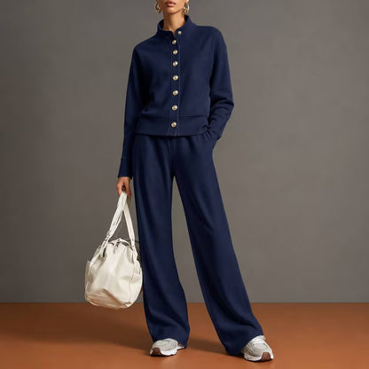 New Solid Color Stand-Up Collar Cardigan Sweatshirt Wide-Leg Pants Suit Independent Station Popular Women