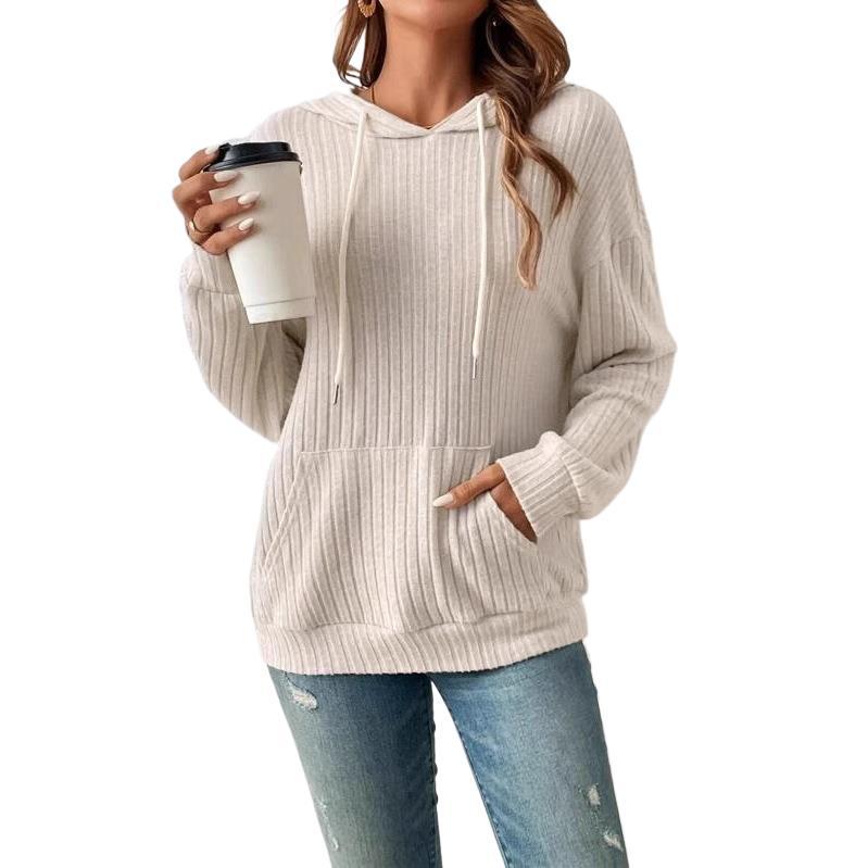 Ribbed Knit Casual Hoodie Top