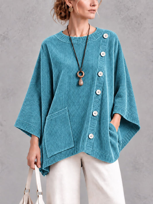 Oversized Corduroy Tunic with Button Detail