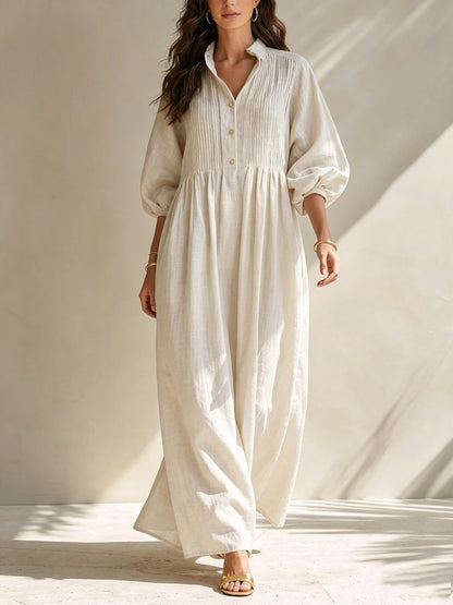 Pintuck Collar Maxi Dress with Balloon Sleeves