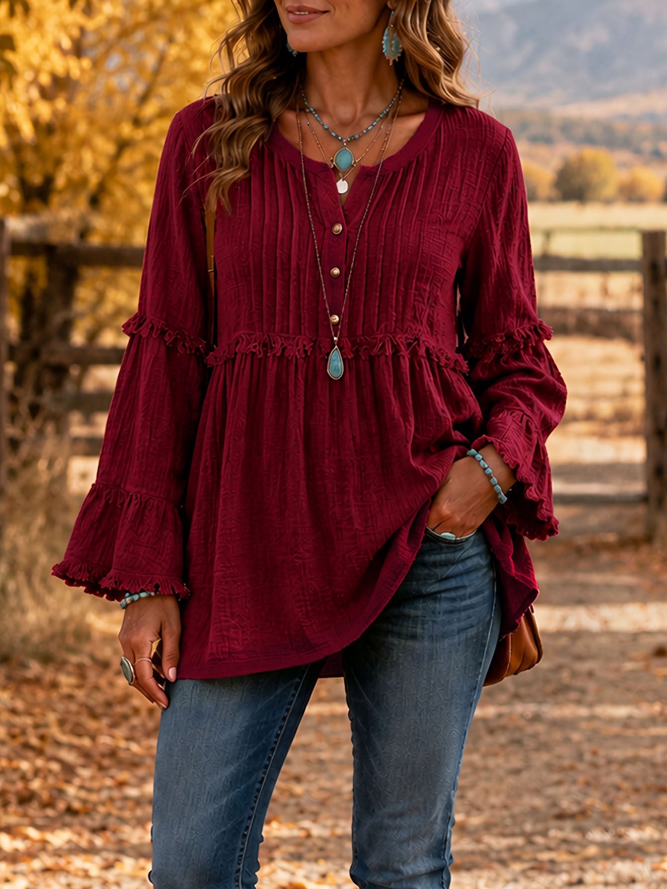 Relaxed Texture Ruffle Top