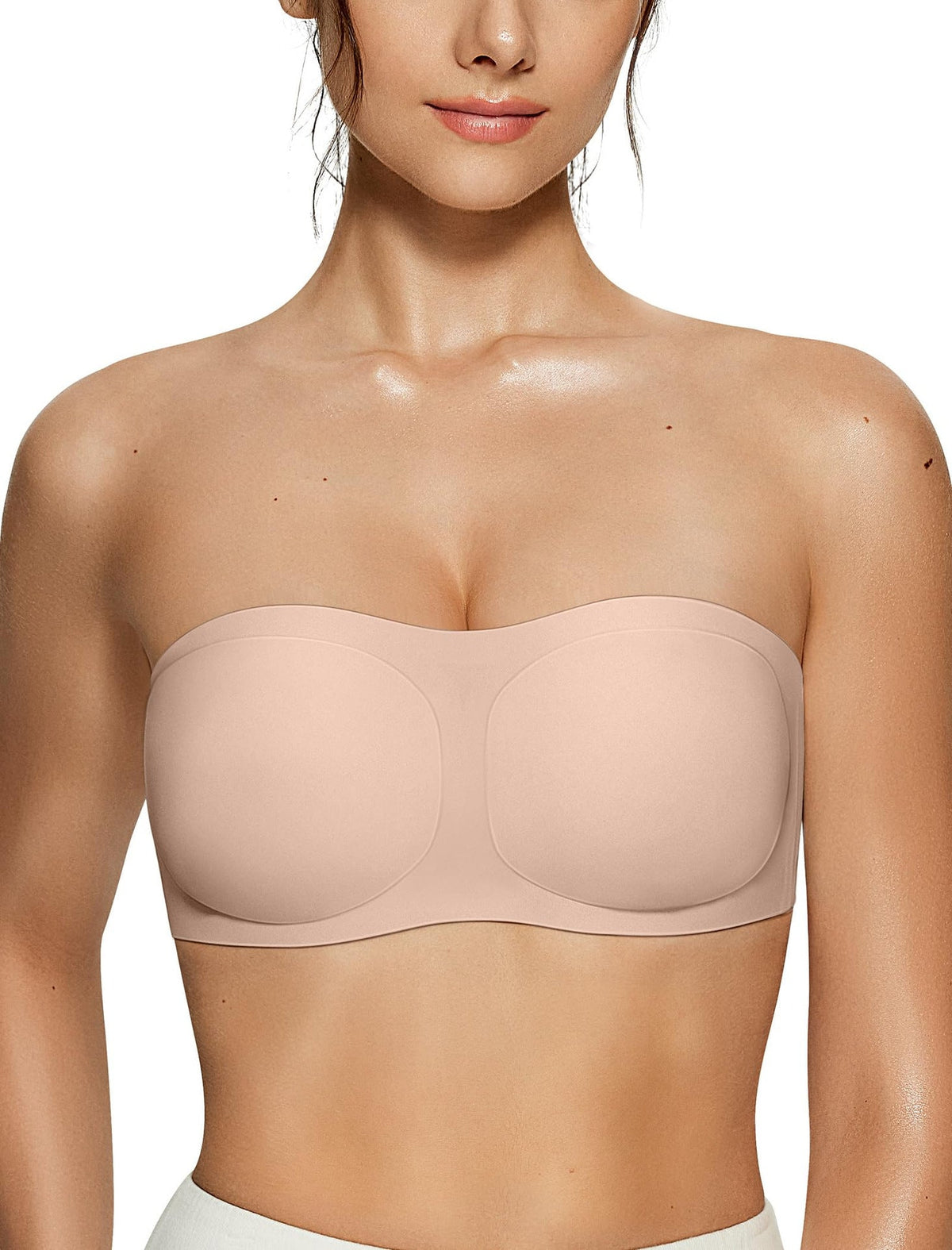 Strapless Wireless Bandeau Bra Non-Slip Jelly Support Seamless Tube Top Bra Invisible Under Dress Everyday Bralette for