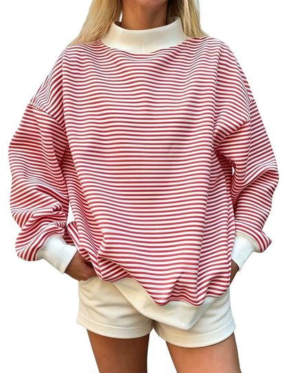 Oversized Striped Mock Neck Sweatshirt