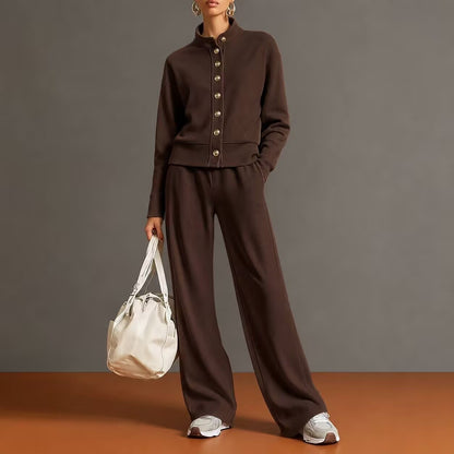 New Solid Color Stand-Up Collar Cardigan Sweatshirt Wide-Leg Pants Suit Independent Station Popular Women