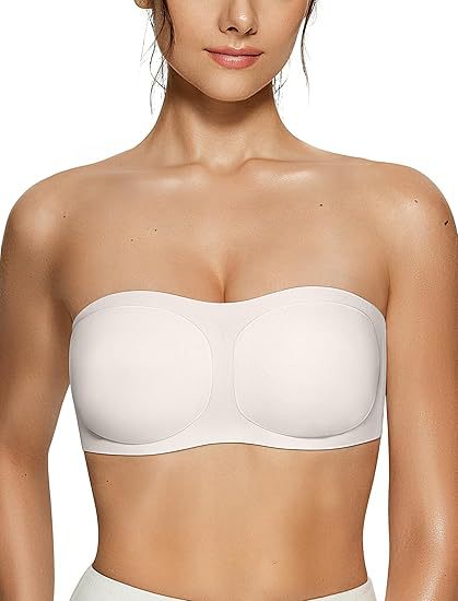 Strapless Wireless Bandeau Bra Non-Slip Jelly Support Seamless Tube Top Bra Invisible Under Dress Everyday Bralette for