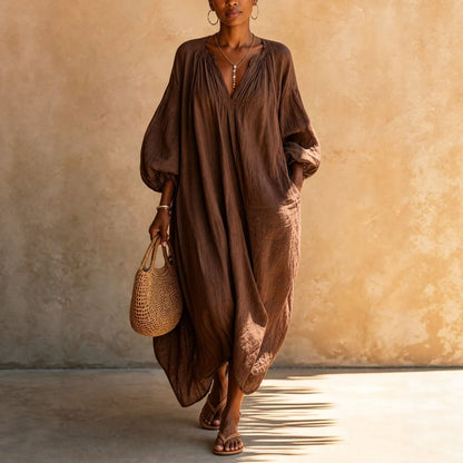 Boho Vacation Puff Sleeve Kaftan Maxi Dress