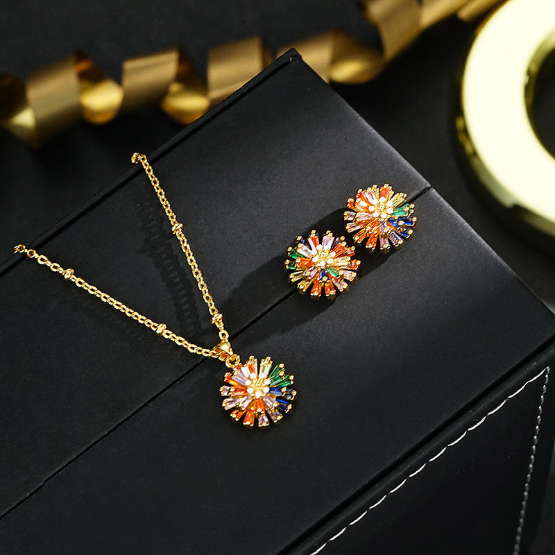 ✨ LIMITED-TIME 30% OFF! ✨ Colorful Firework Stud Earrings – Cubic Zirconia 18K Plated Festive 🎆 - 😍 Earrings + Necklace