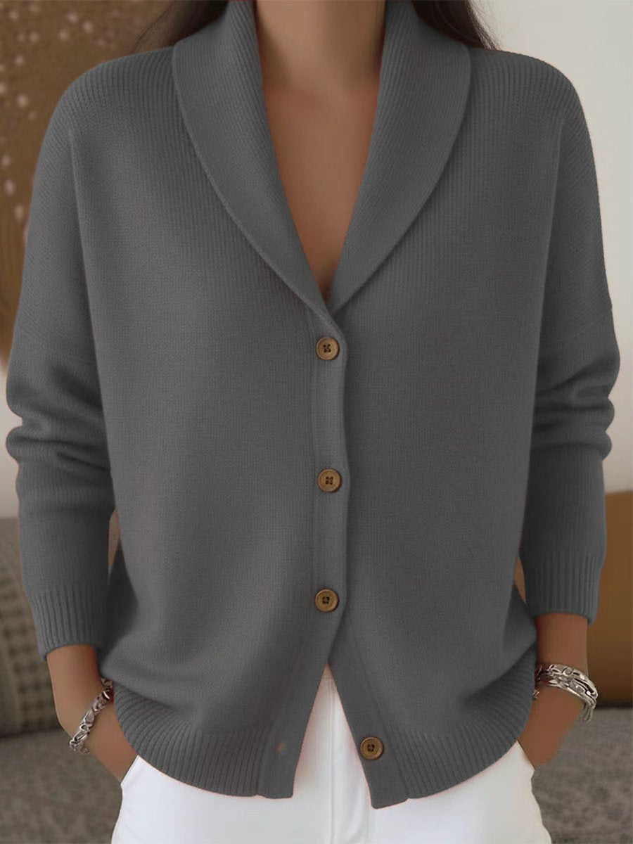 Shawl Lapel Button Down Knit Cardigan