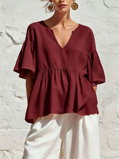 V-Neck Ruffle Sleeve Peplum Blouse