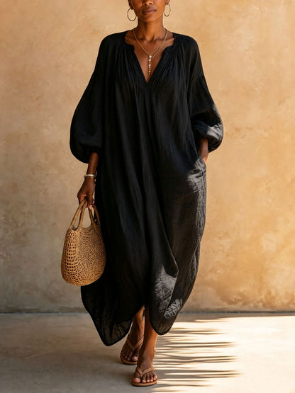 Boho Vacation Puff Sleeve Kaftan Maxi Dress