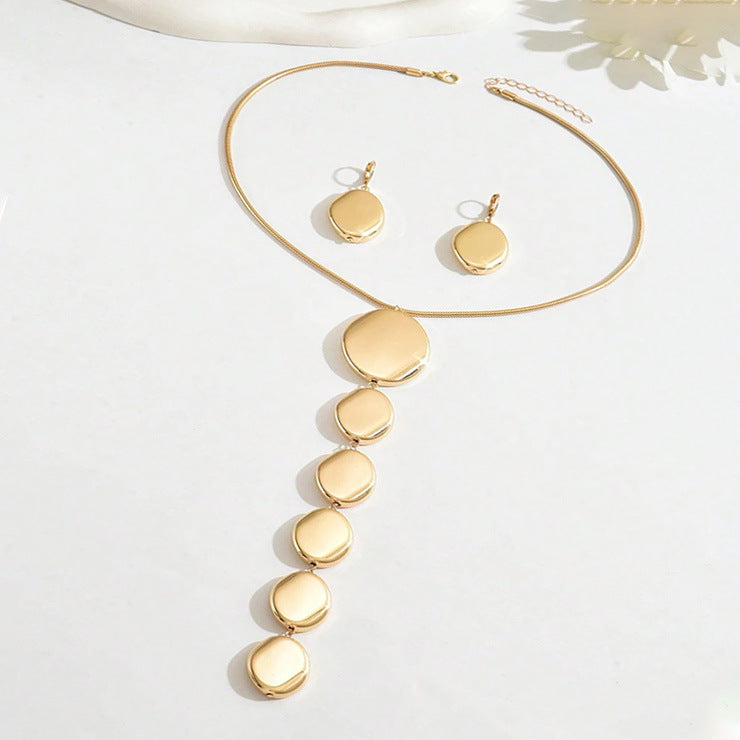 Minimalist Irregular Disc Jewelry Set | Drop Necklace & Hoop Earrings