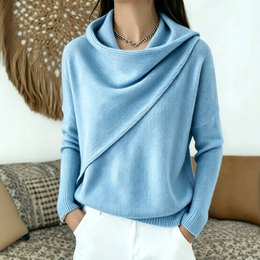Draped Cowl Neck Long Sleeve Knit Sweater Top