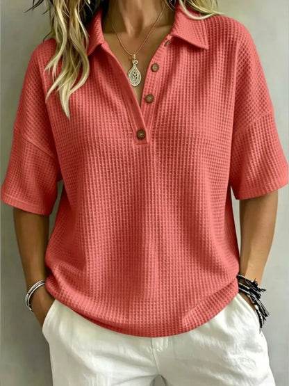 Relaxed Fit Waffle Knit Polo Top