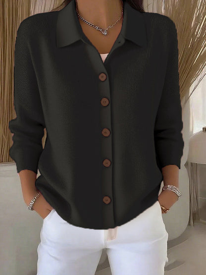 Collar Wooden Button Knit Cardigan