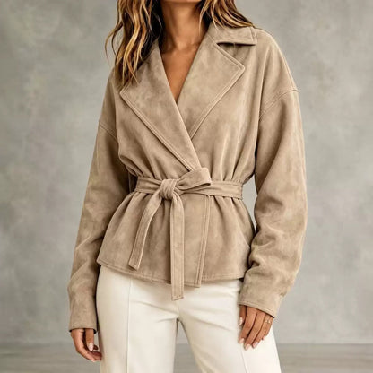 Women's Faux Suede Wrap Jacket with Self-Tie Belt