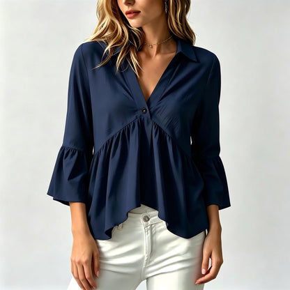 Collared V-Neck Peplum Blouse Top