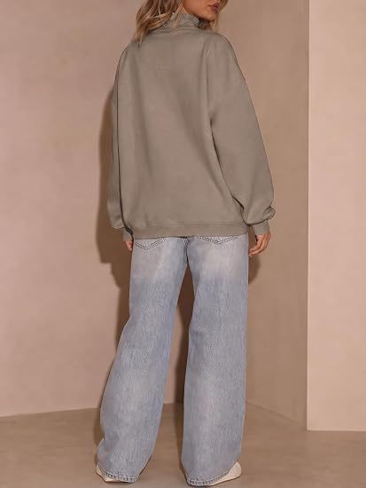 Ruffle Collar Half-Button Oversized Sweatshirt