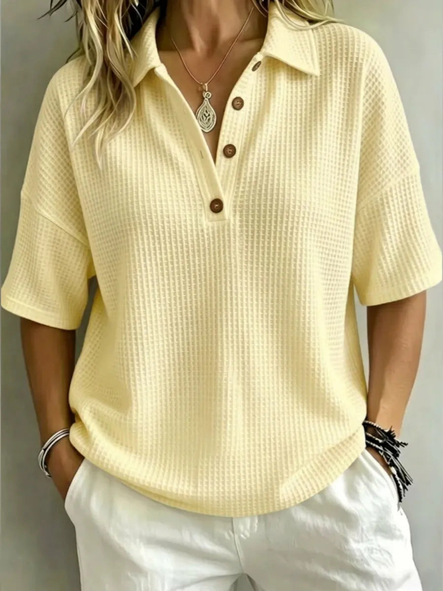 Relaxed Fit Waffle Knit Polo Top