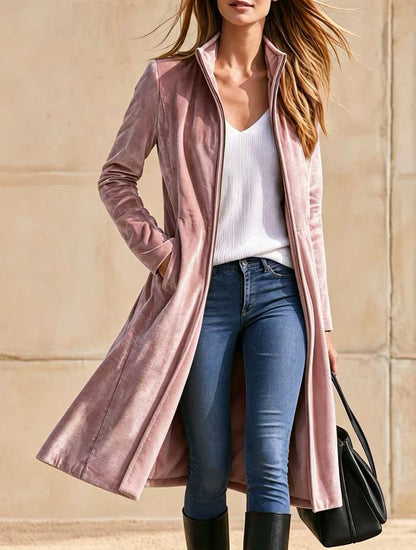 Velvet Zip-Up Longline Coat