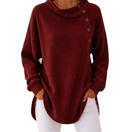 Waffle Knit Cowl Neck Top – Soft Textured Long Sleeve Tunic
