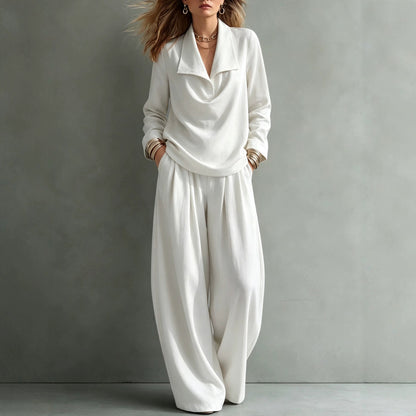 Draped Lapel Casual Matching Two Piece Set