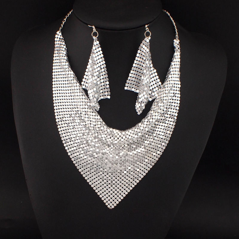 Necklace Jewelry Set Leopard Print Gold Plated Statement Earrings - Silver