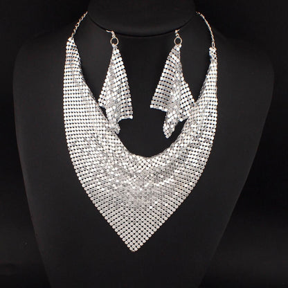Necklace Jewelry Set Leopard Print Gold Plated Statement Earrings - Silver