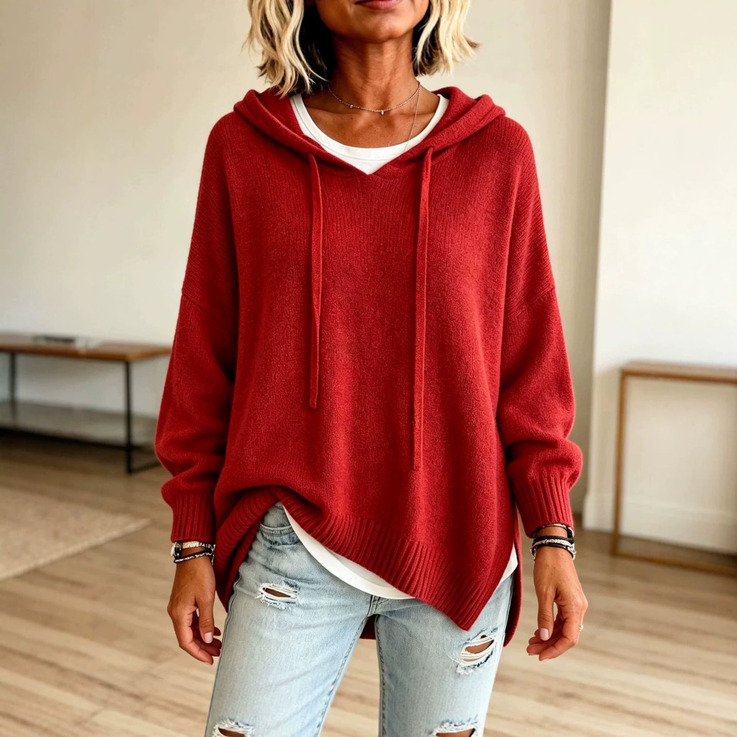 Women's Pullover Sweater Jumper Vacation Daily Stylish Hooded Knitted 3/4 Length Sleeve Long Tops Knit