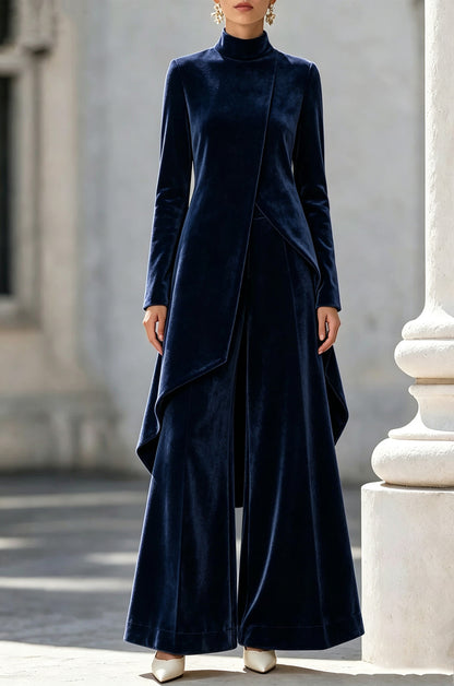 Velvet Asymmetrical Turtleneck Two-Piece Set