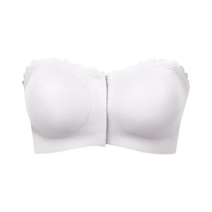 Hugmecurve® Womens Strapless Bra Non-Slip Padded Bandeau Bras Front Closure Bras for Women Wavy Trim Seamless Tube Top Bralette