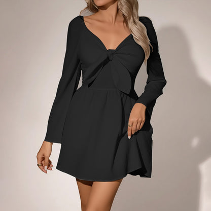 Square Neck Bow Front Mini Dress