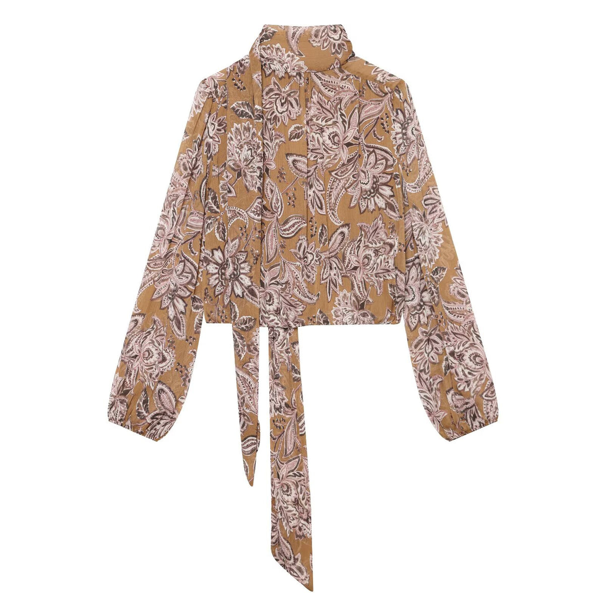 Floral Print Cropped Tie-Front Blouse