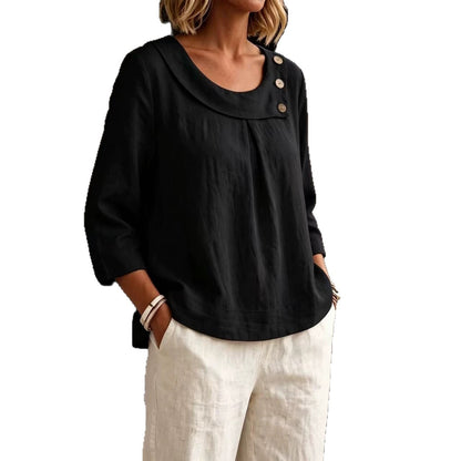 Asymmetrical Button Collar Linen Top