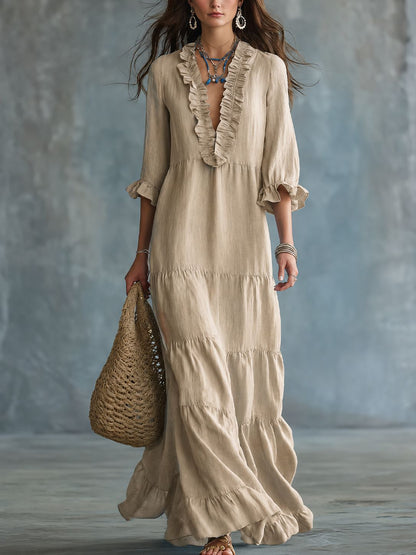 Soft Sky Blue Bohemian Ruffled Maxi Dress