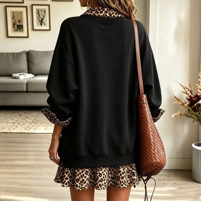 Oversized Leopard Print Detail Dress