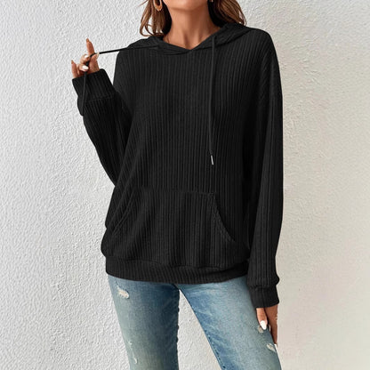 Ribbed Knit Casual Hoodie Top
